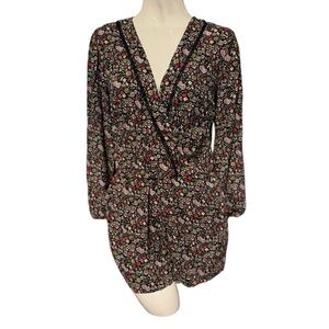 Floral V-Neck Long Sleeve Romper Size Small multi colors black pink red green